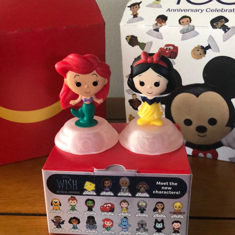 Ariel and Snow White McDonald’s happy meal Disney 100 Anniversary